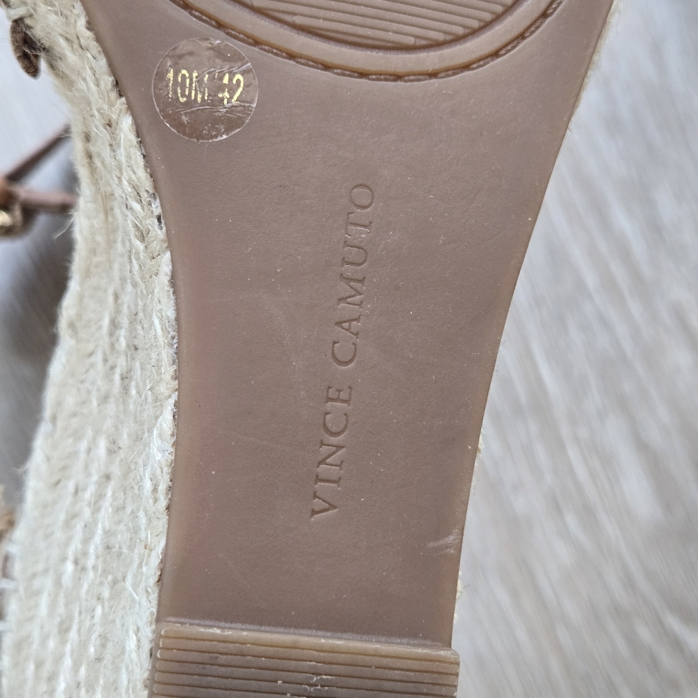 Vince Camuto Tan Brown Leather Espadrille Wedges Venerly Ankle Strap size 10 - Picture 13 of 16
